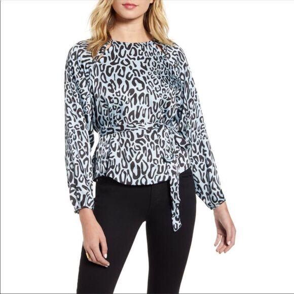 Rebecca Minkoff Angelina Leopard Print Tie Waist Blouse Size Small - Picture 2 of 15